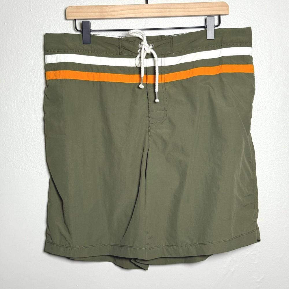 Black Brown 1826 Mens Swim Trunks L Green Orangeβ Stripe Lined Beach Vacation